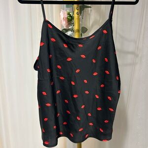 a new day Black Camisole with Red Lip Print